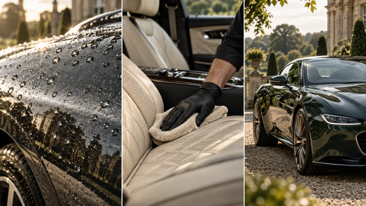 Water beading on freshly detailed dark paint