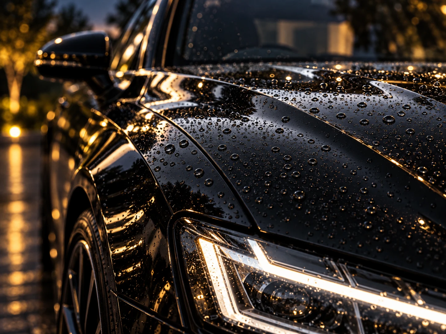 Water beading on freshly detailed black paint