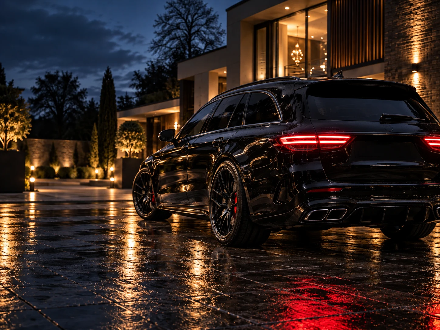 Glossy black car after detailing